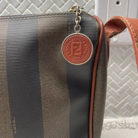 Vintage Fendi Pequin Striped Coated Canvas Crossbody Bag Women’s Brown and black - Picture 2 of 7